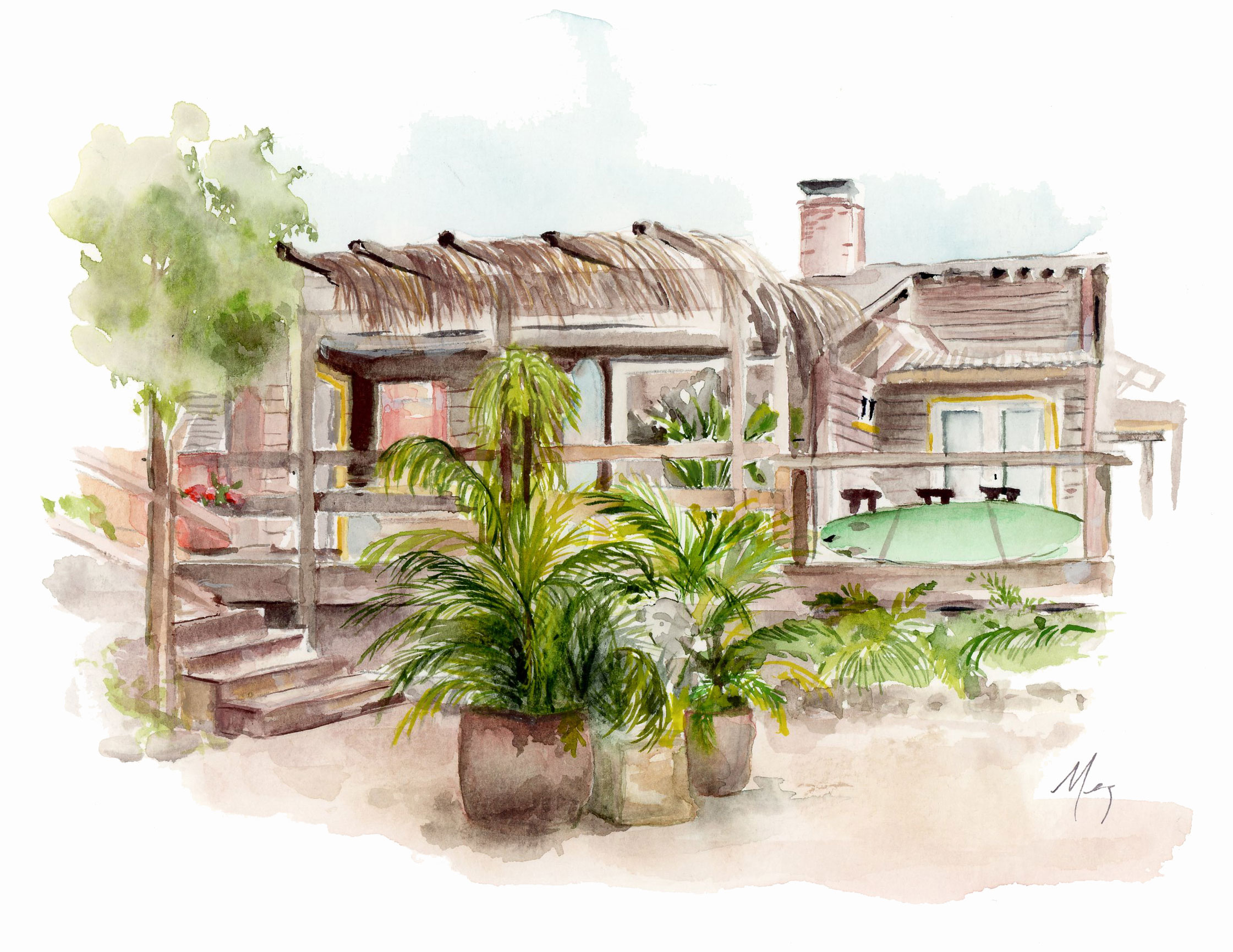 The Holly Farm watercolor illustration